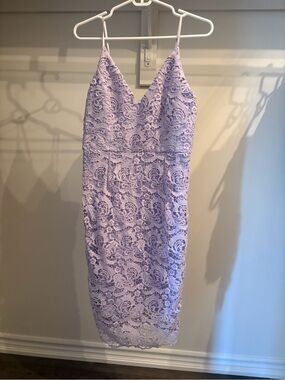 Lavender Lace Midi Dress with Spaghetti Straps